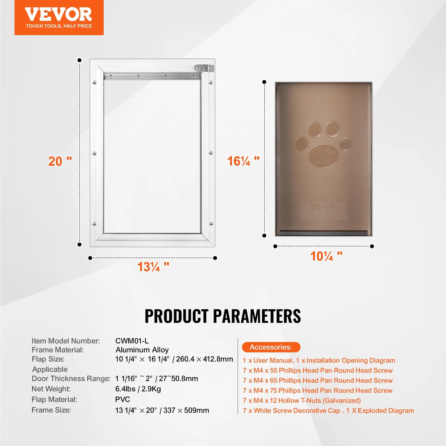 SucceBuy Weatherproof Pet Door Aluminum Frame With Lockable PVC Flap