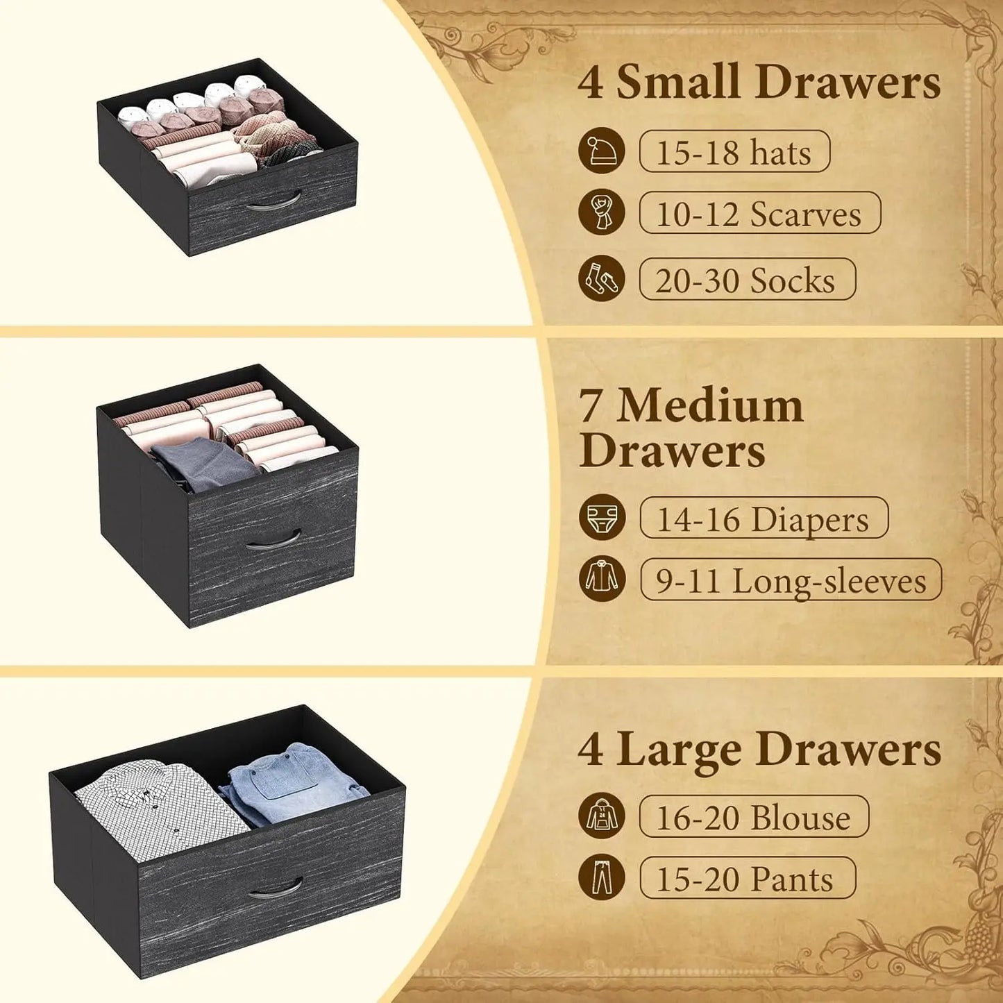 NONECN 15-Drawer Fabric Chest Of Drawers With Metal Frame