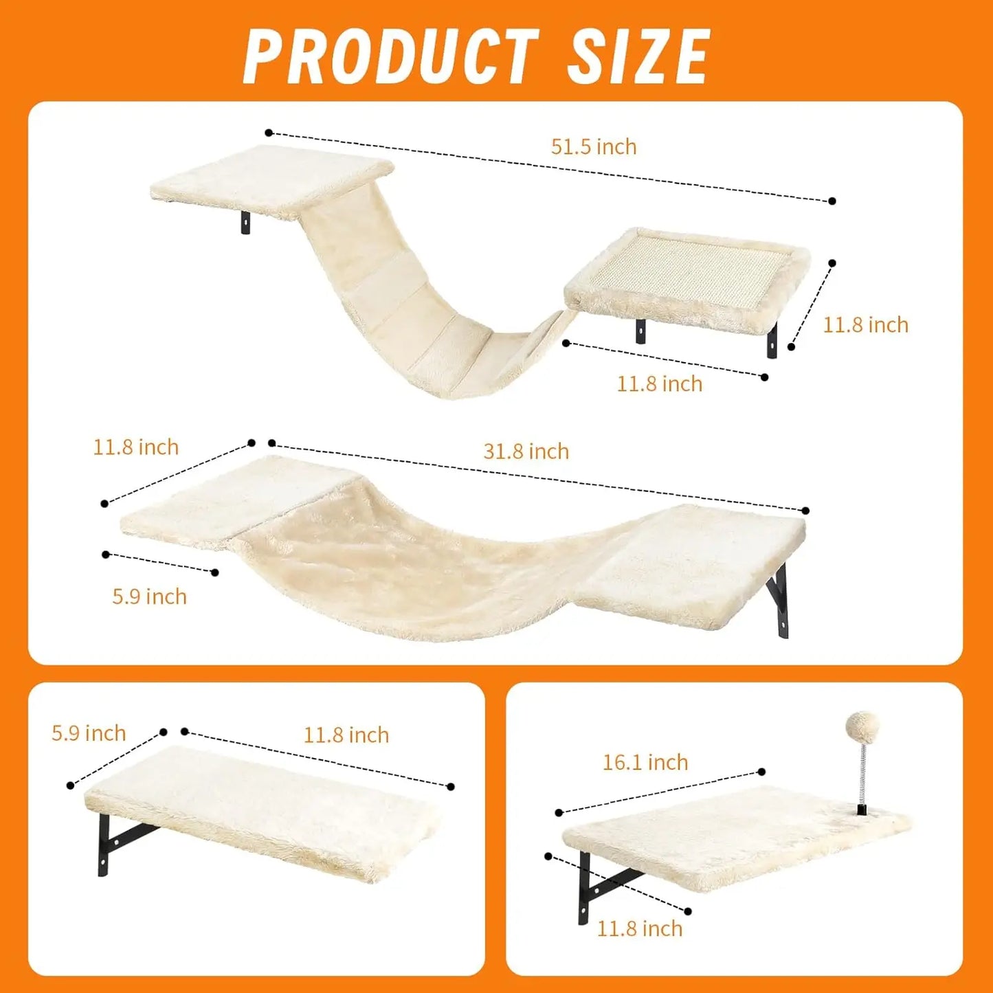 Wall Mounted Cat Climber Set With Shelves Perches Bridge Hammock