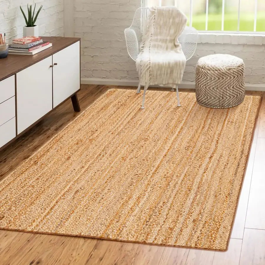 Hand Woven Jute Braided Rug Natural Boho Entryway Decor
