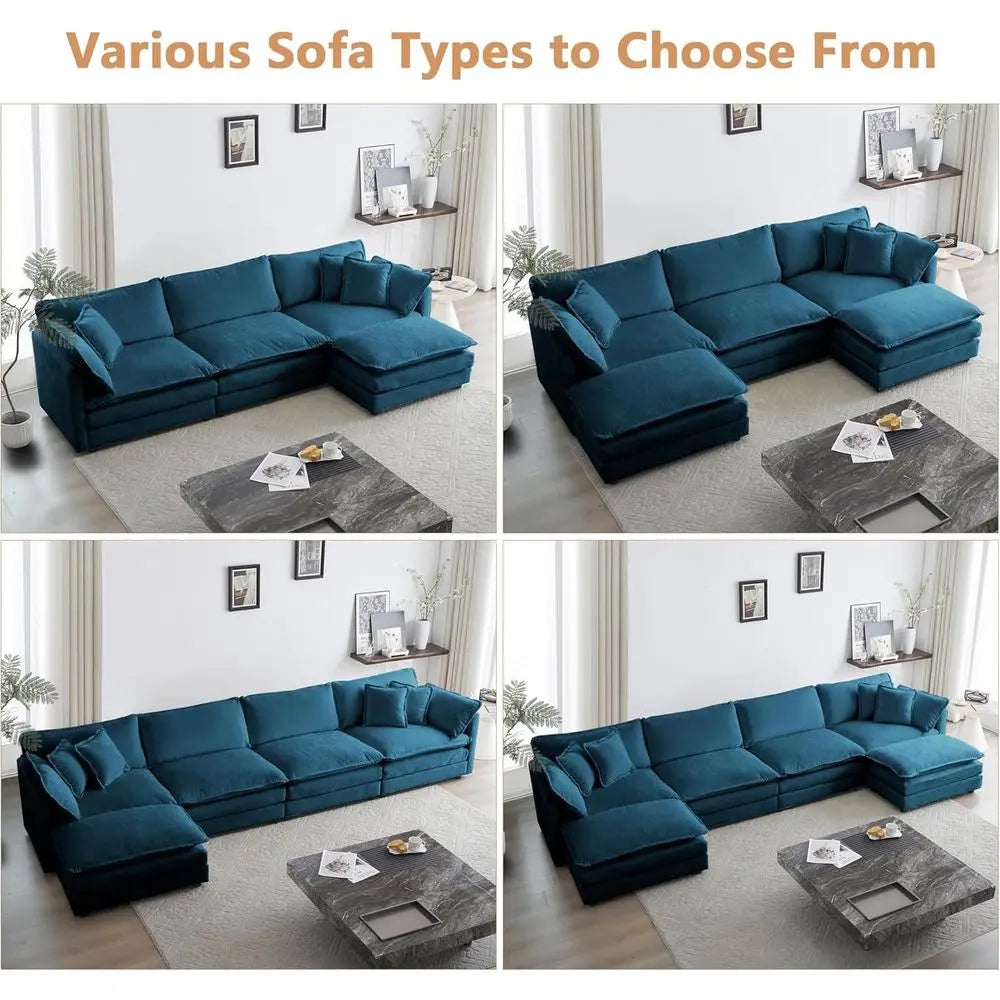 Modular Contemporary Sofa Set With Two Removable Ottomans