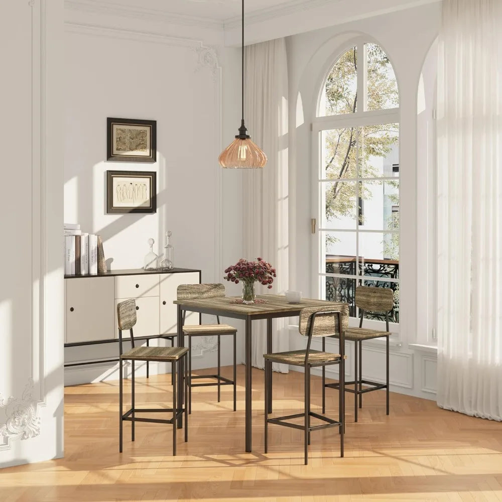 Industrial Dining Table Set With Stools In Gray Finish