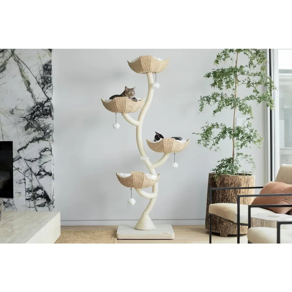 XMSJ Modern Cat Tree Tower Four-Tier Scratching Post