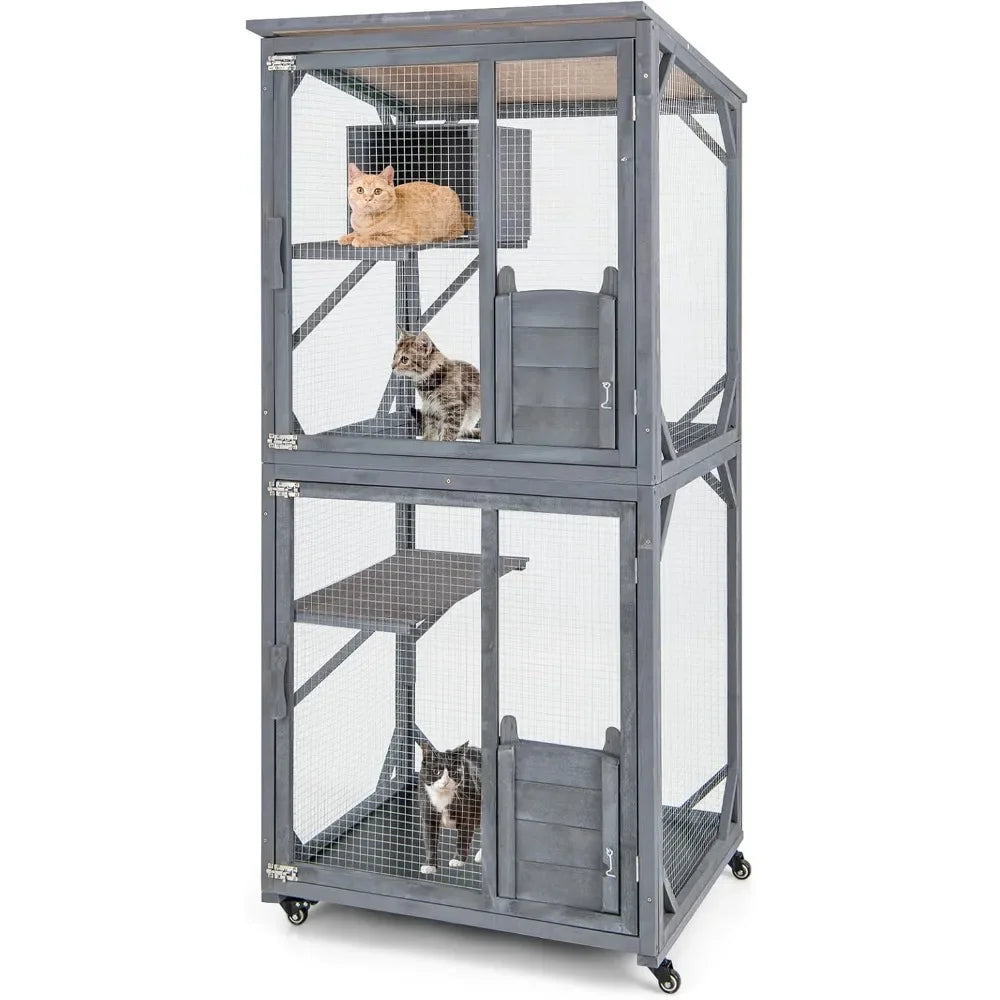 Catio Outdoor Cat Enclosure On Wheels Resting Box Platforms