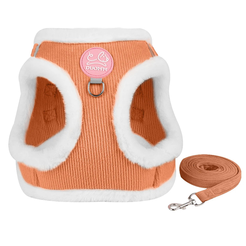 Autumn Winter Warm Chihuahua Harness With Fur And Leash Set
