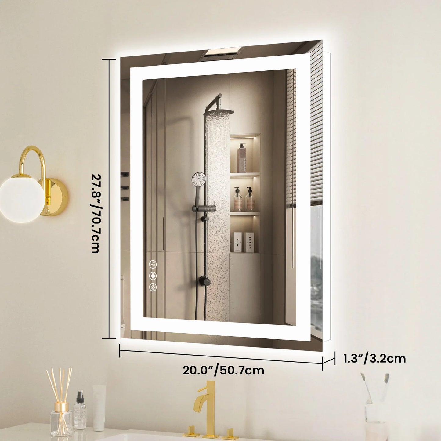 JHK LED Bathroom Vanity Mirror With Memory Function Front Backlit Tempered Glass