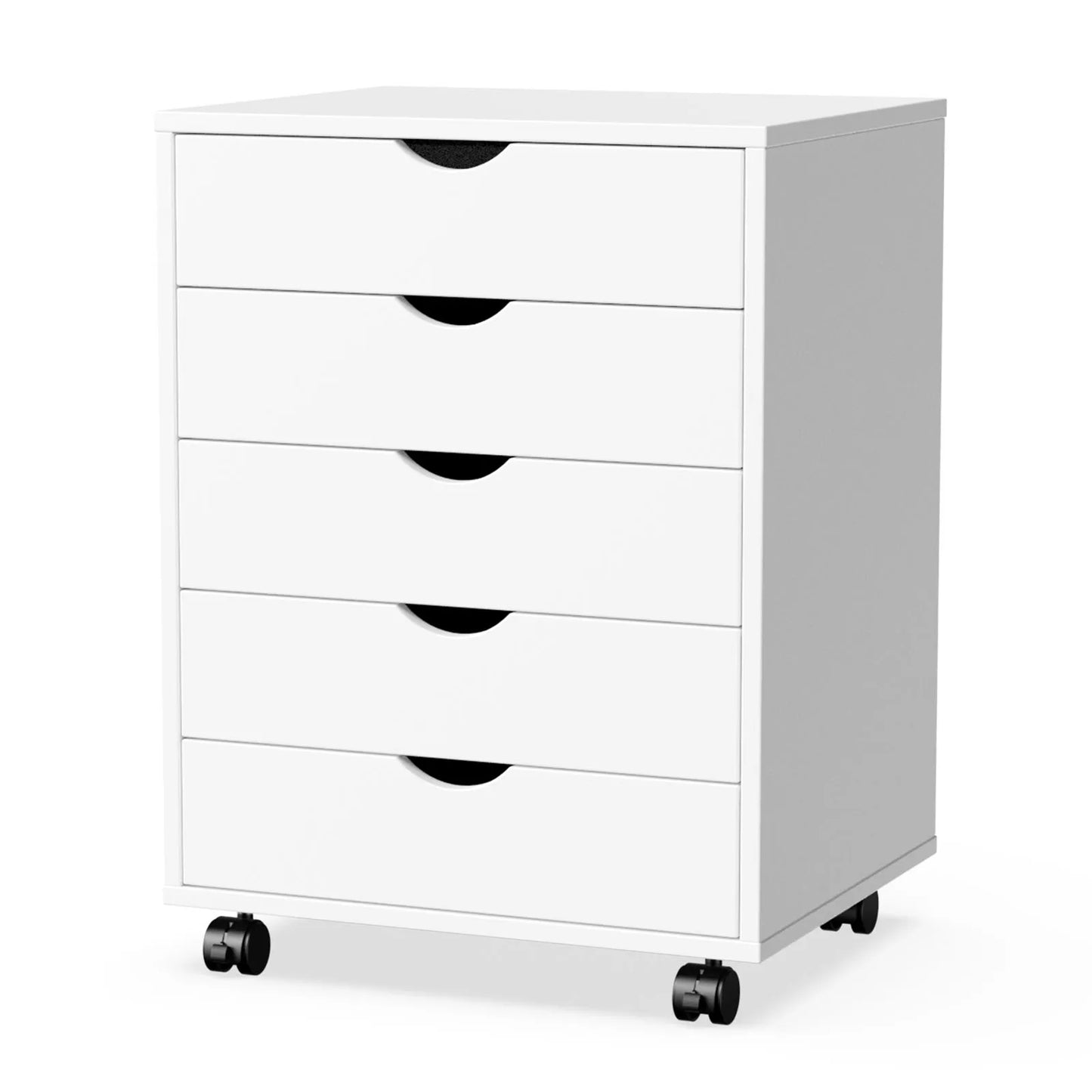 JHK Wood Nightstand 5 Drawer Storage Organizer With Rollers
