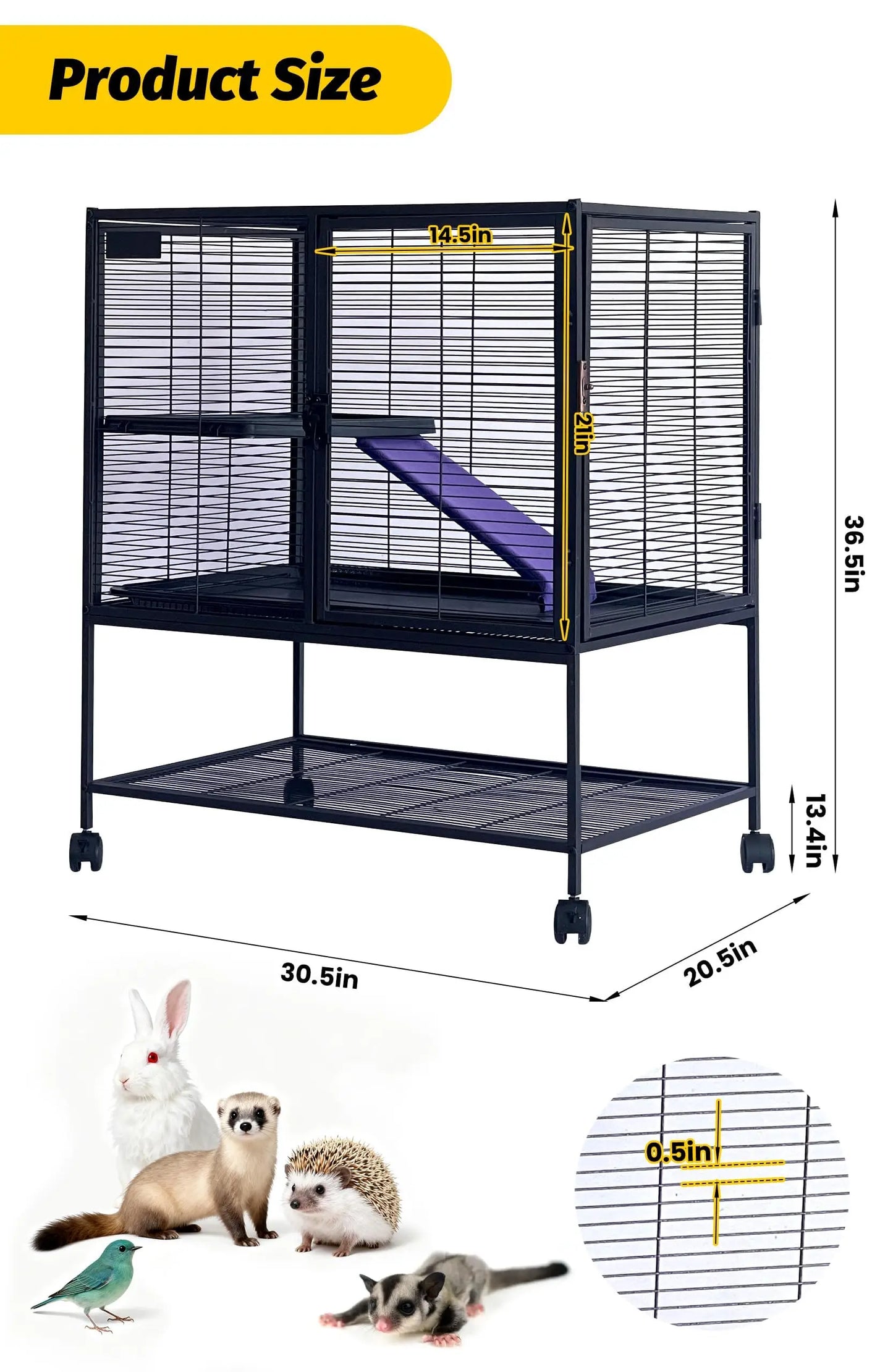 HiMISSCN Multi Level Small Animal Cage With Ramp Removable Tray
