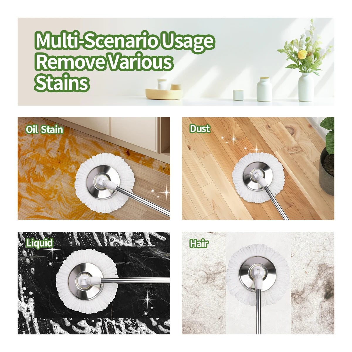 NONECN 360° Spin Mop System With Self Cleaning Bucket