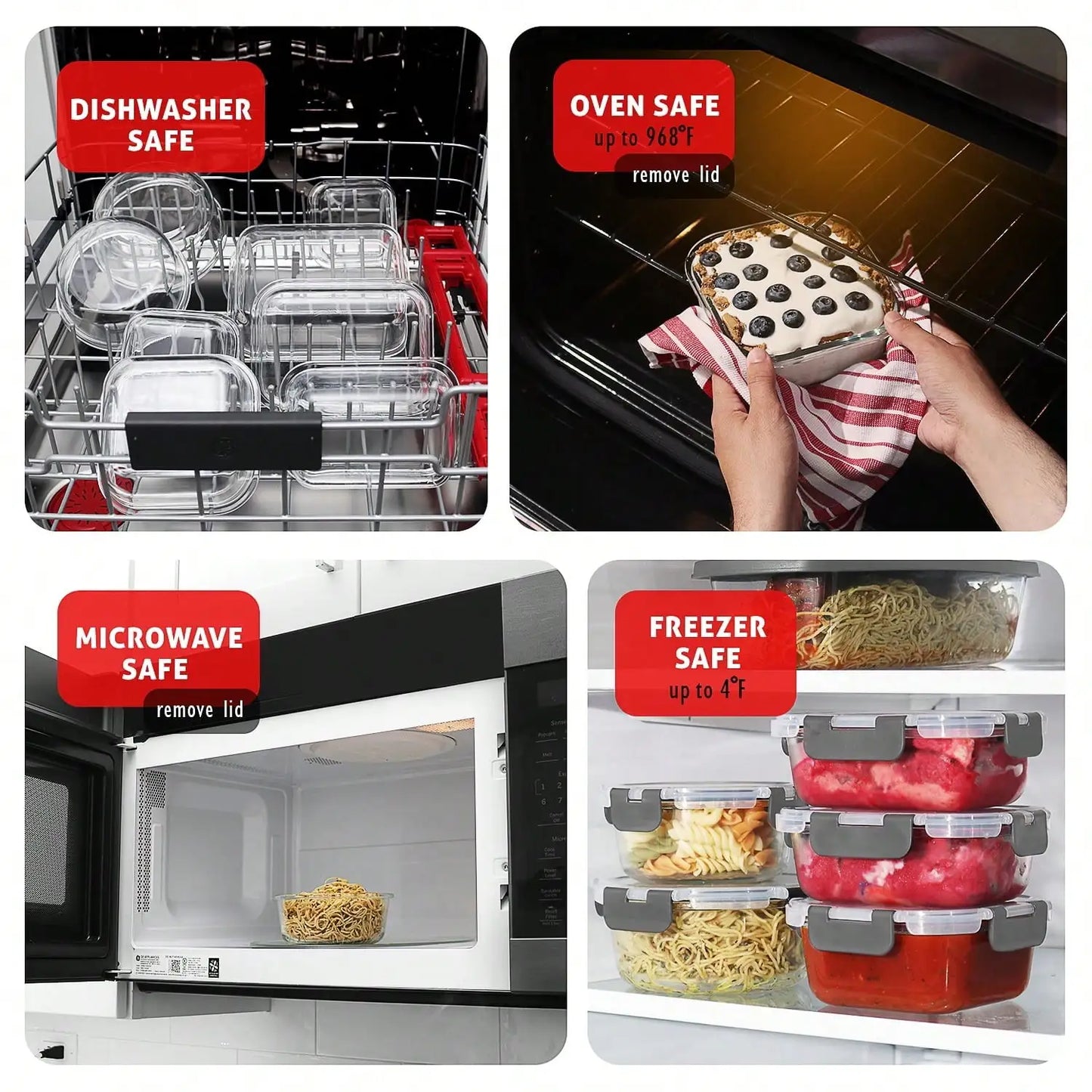 Glass Food Storage Containers with Lids Airtight Leak-Proof