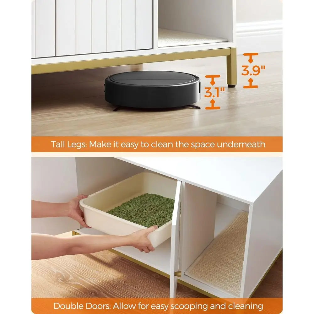Cat Litter Box Enclosure With Scratch Pad Front Entry Double Cabinet