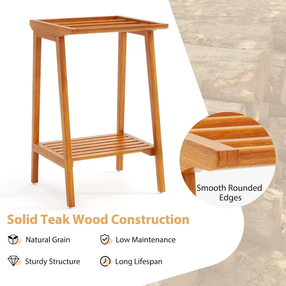 DAFIFY Freestanding Teak Towel Rack With Storage Shelf