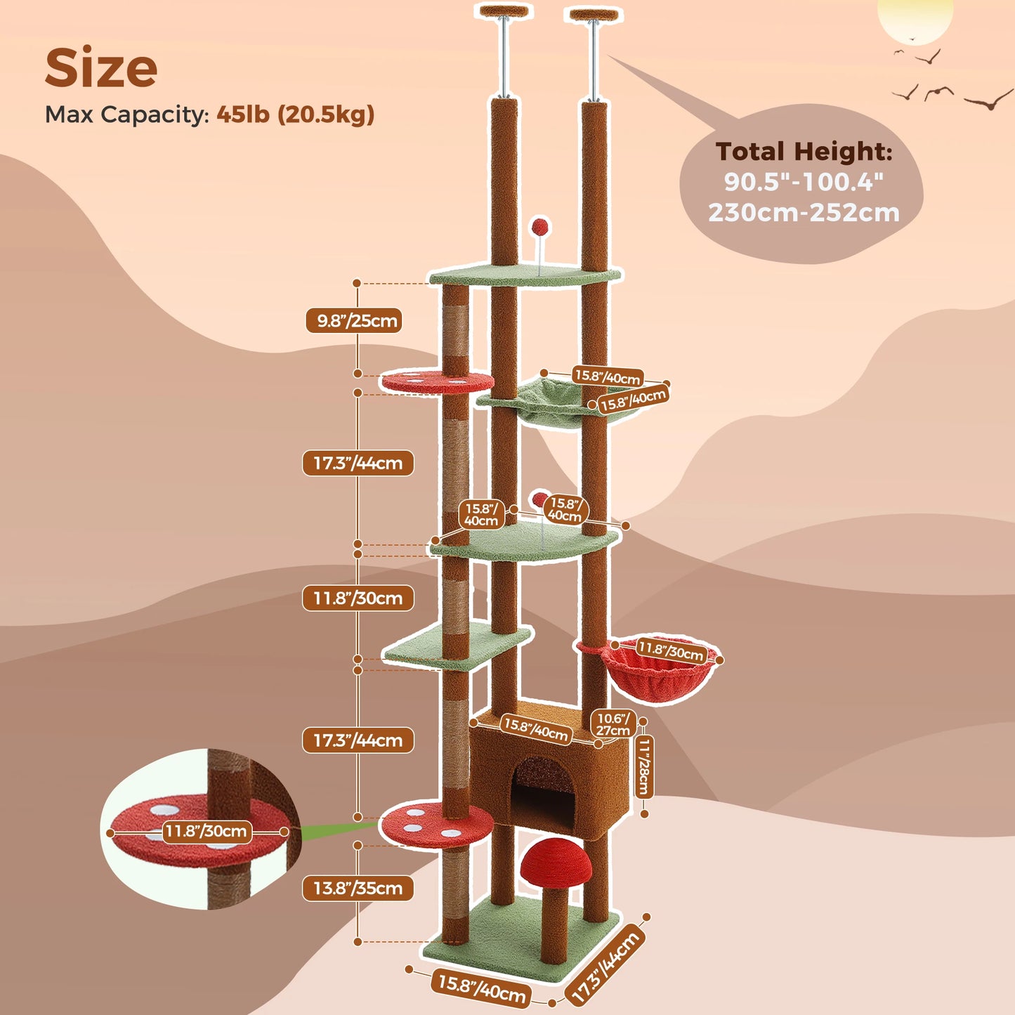 PETEPELA Floor To Ceiling Cat Tree Tower With Condo