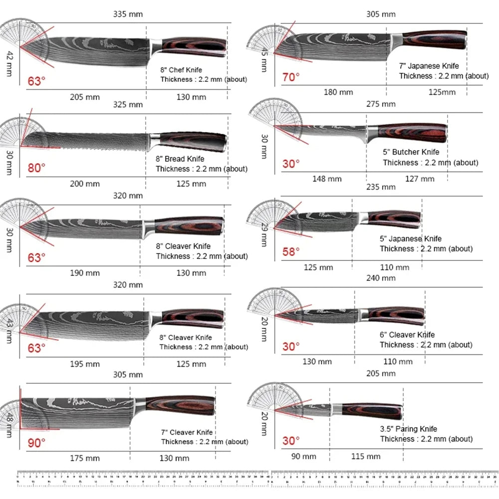 Kitchen Knife Set Stainless Steel Chef Santoku Cleaver Utility