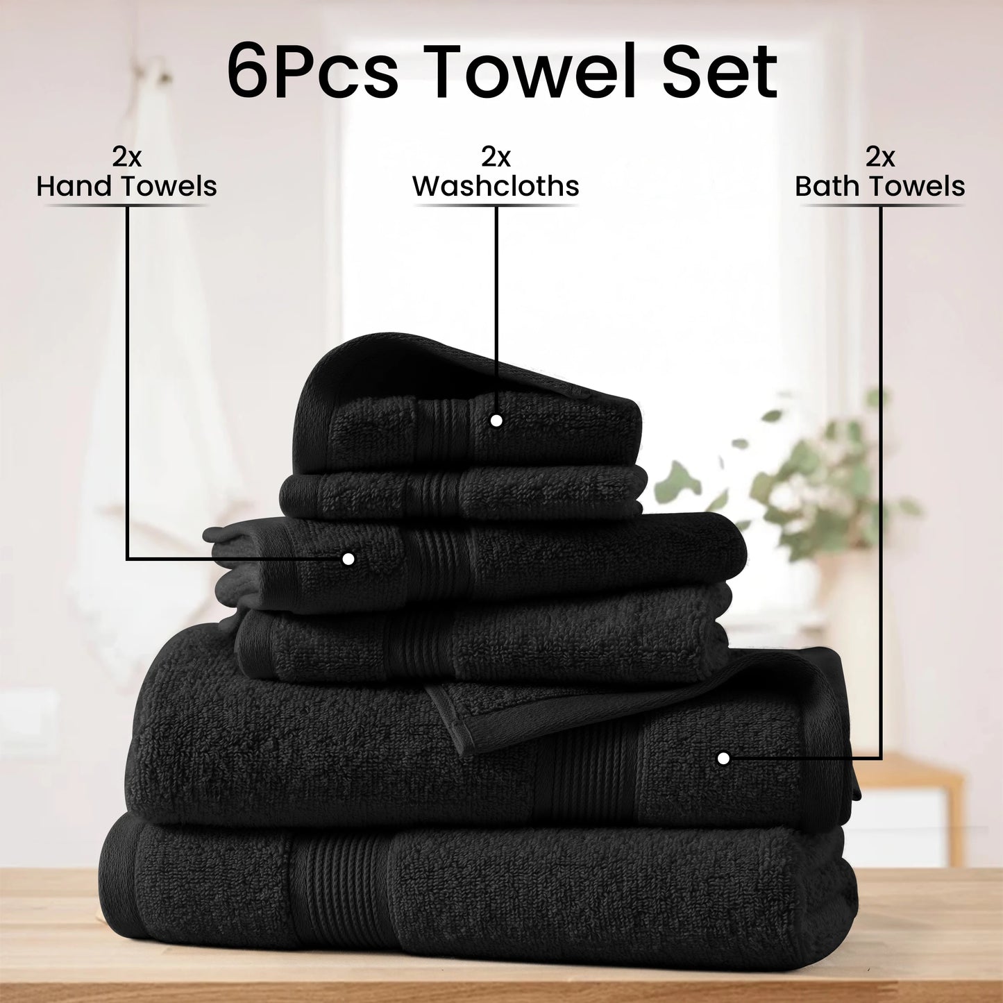 Lux Decor 6 Piece Bath Towel Set 525GSM 100% Cotton