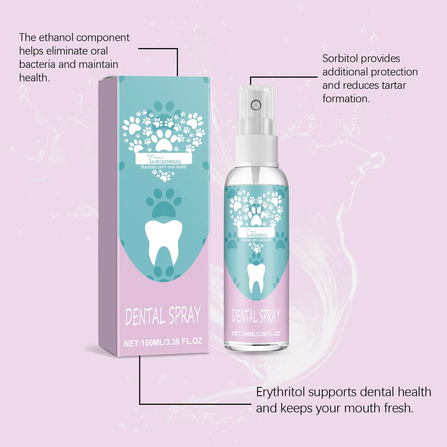 YEGBONG Pet Teeth Cleaning Spray Removes Tartar and Bad Breath