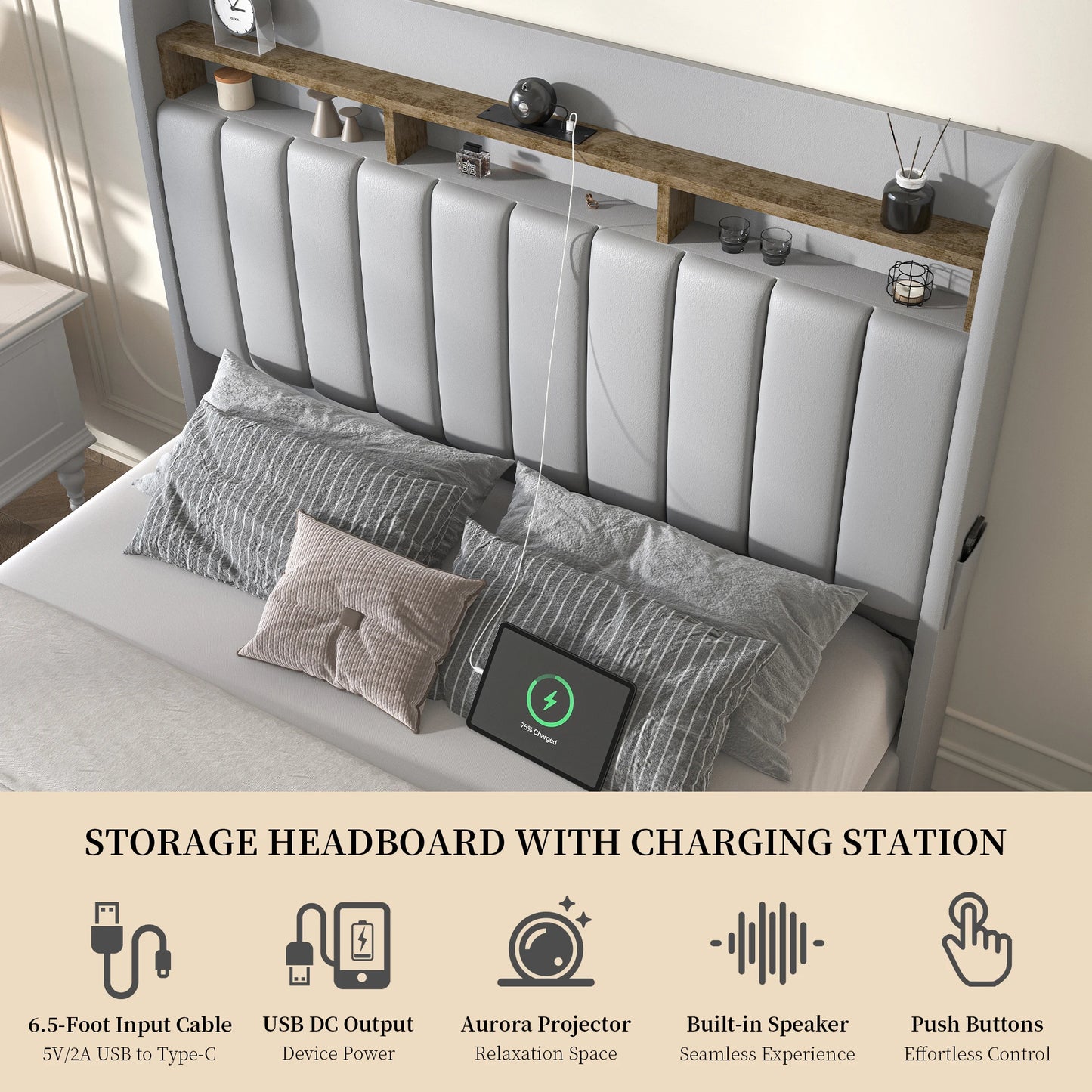 Sibeds Aurora Bed Frame Pet Rest Area Storage Headboard