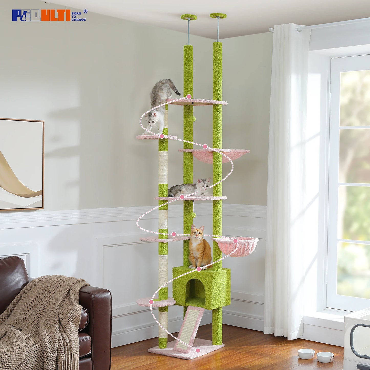 PETEPELACN Cactus Cat Tree Floor-To-Ceiling Tower With Condo