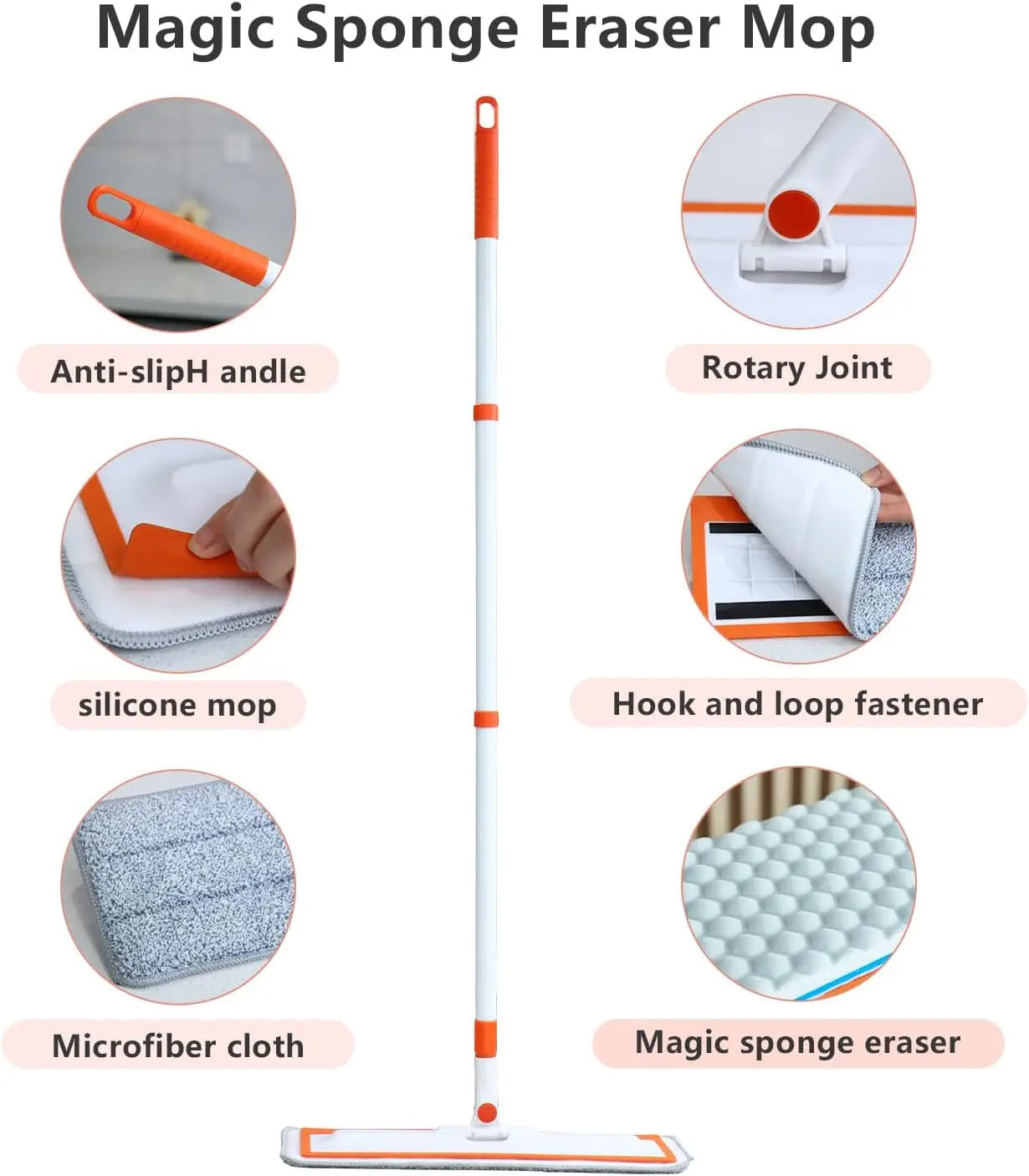 XMSJ Magic Sponge Mop With Flexible Head And Microfiber Pads