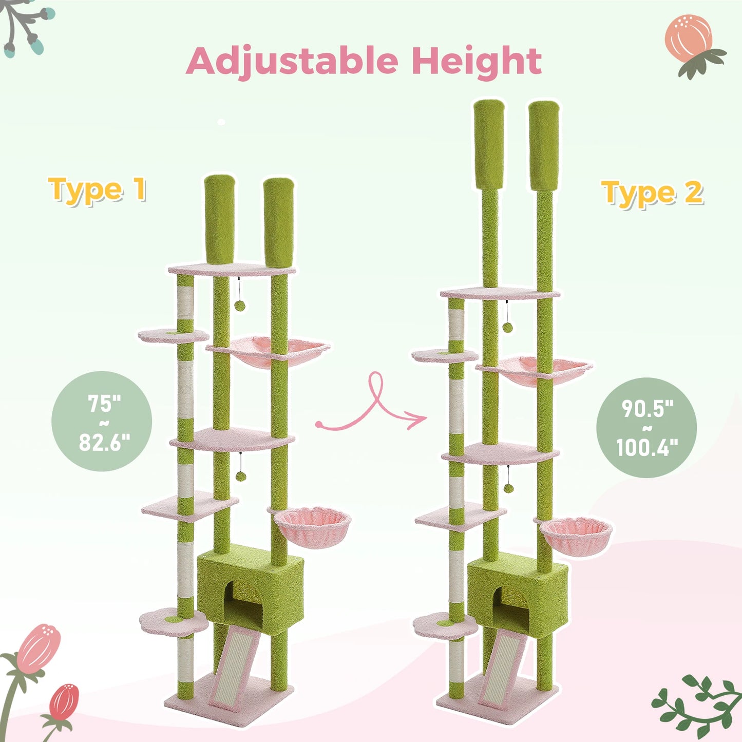 PETEPELACN Cactus Cat Tree Floor-To-Ceiling Tower With Condo