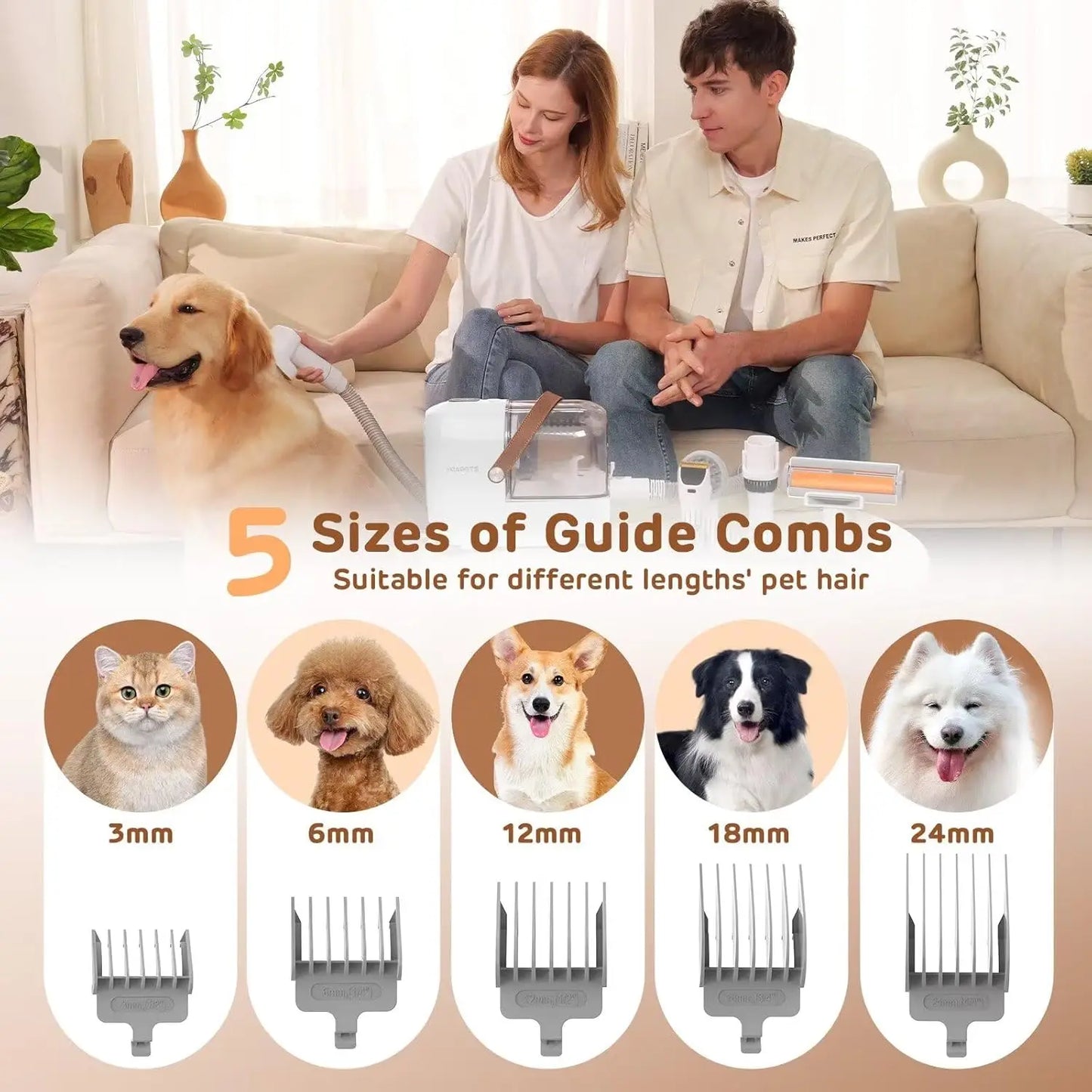 Pet Grooming Vacuum Kit With Seven Tools And Low Noise