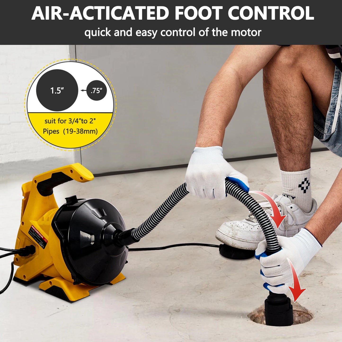 HiMISS Auto Feed Drain Cleaner Auger With Foot Switch