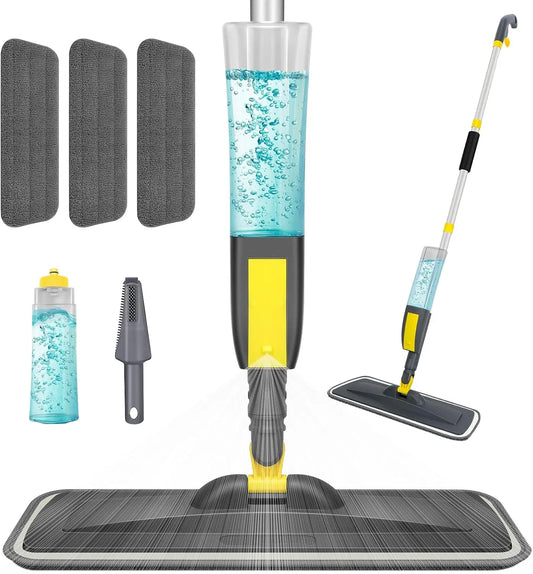 Spray Mop With Washable Pads And Refillable Bottle For Hardwood Floors