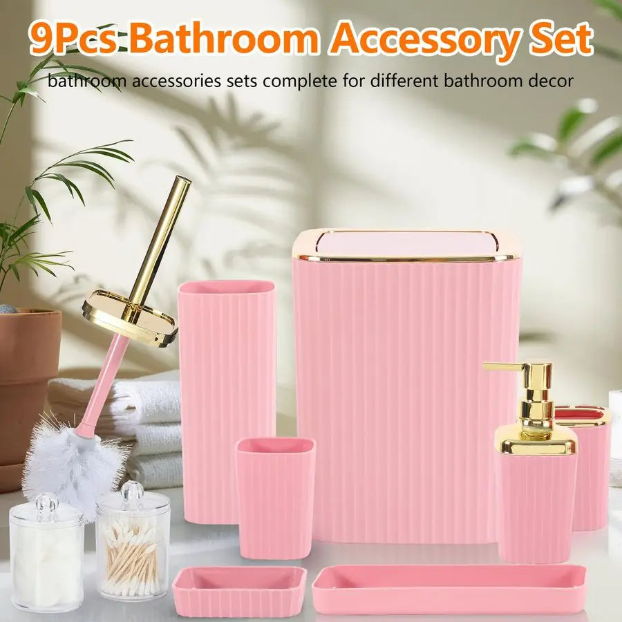 XMSJ 9 Piece Bamboo Bathroom Accessories Kit For Home