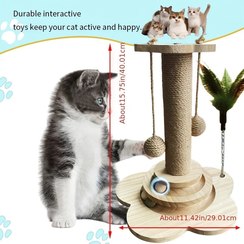 Indoor Cat Scratching Post With Two Layer Ball Track Toy