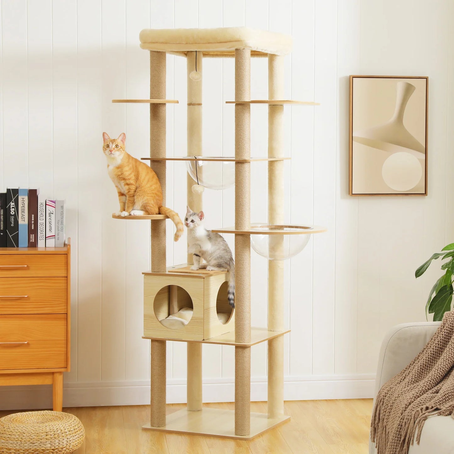 PAWZ Ro Multi Level Cat Tree Indoor Wood Tower With Scratching Posts And Cat Toys