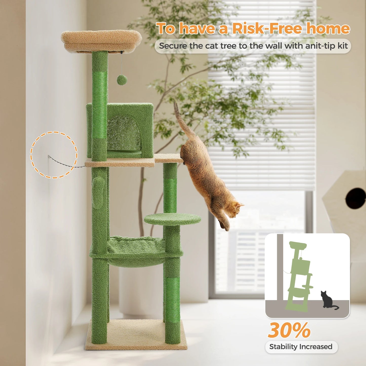 PAWZ Road Cactus Cat Tree Tower for Large Indoor Cats with Top Perch