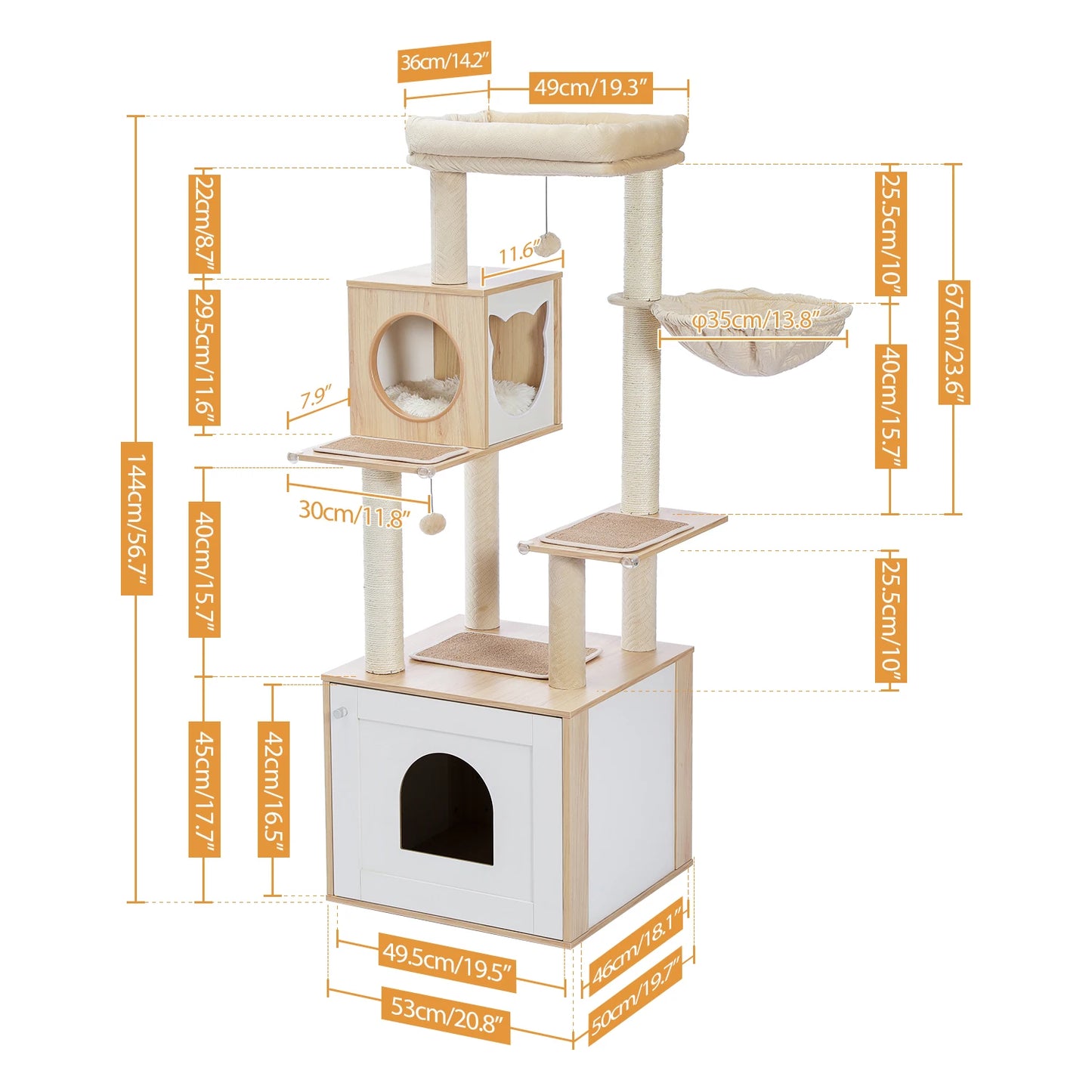 PAWZ Ro Multi Level Cat Tree Indoor Wood Tower With Scratching Posts And Cat Toys