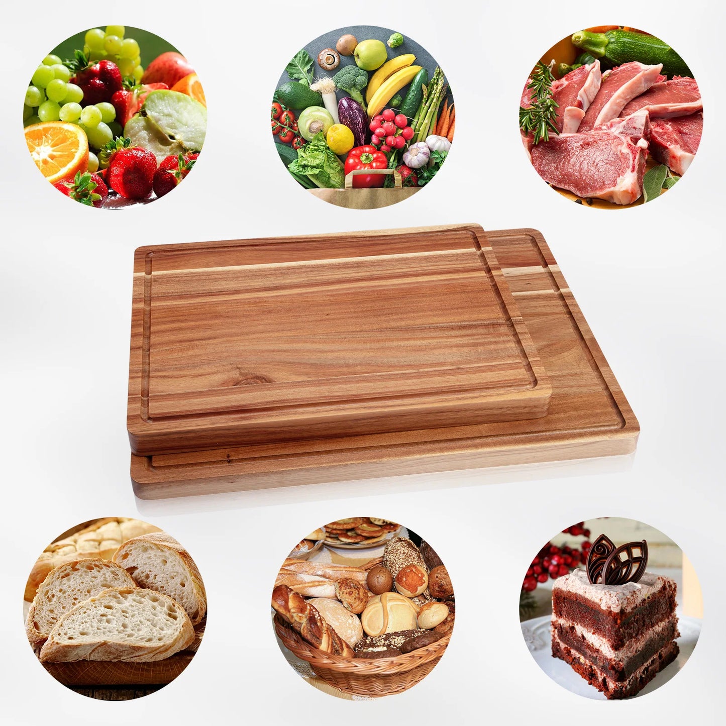 Acacia Wood Cutting Board Reversible Butcher Block For Kitchen And Cheese