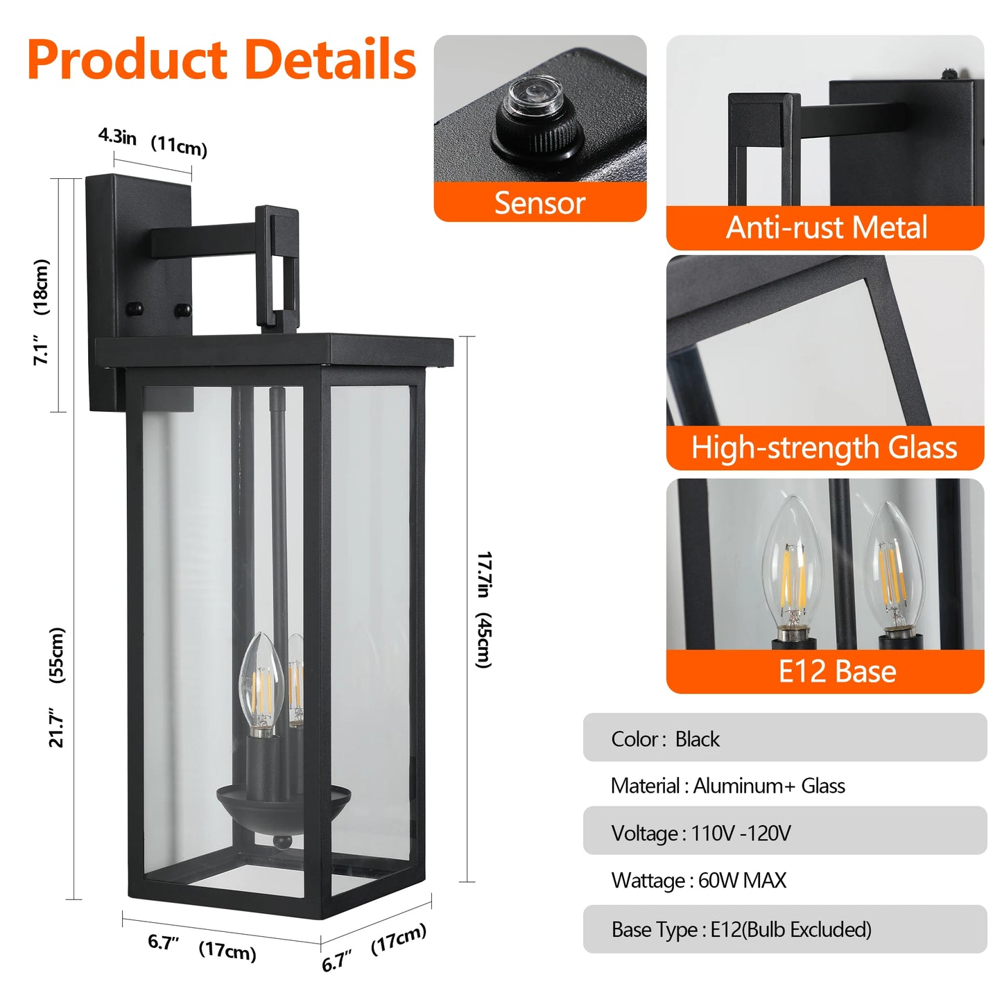 ARLGSITE Outdoor Wall Lantern Dusk To Dawn Sensor For Outdoor Lighting