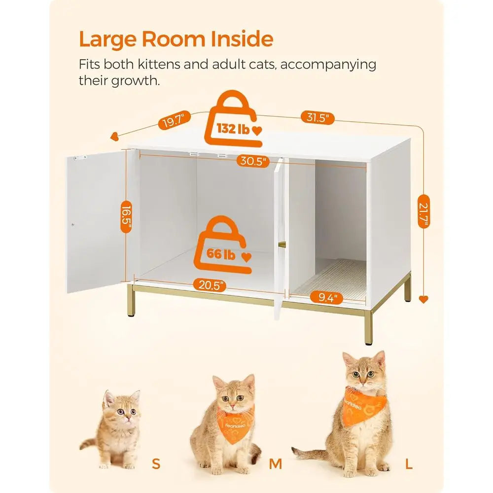Cat Litter Box Enclosure With Scratch Pad Front Entry Double Cabinet