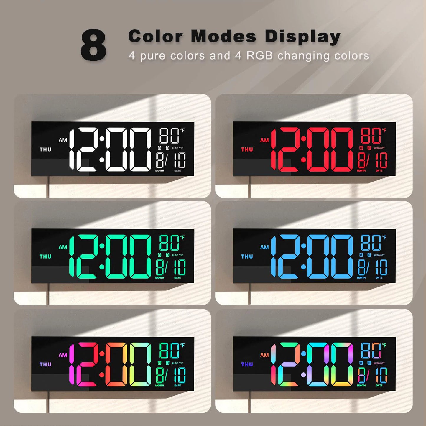 Digital Wall Clock With LED Display Remote Alarm DST Temperature