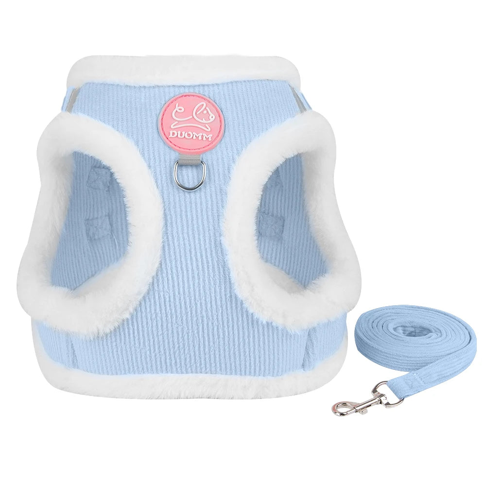 Autumn Winter Warm Chihuahua Harness With Fur And Leash Set