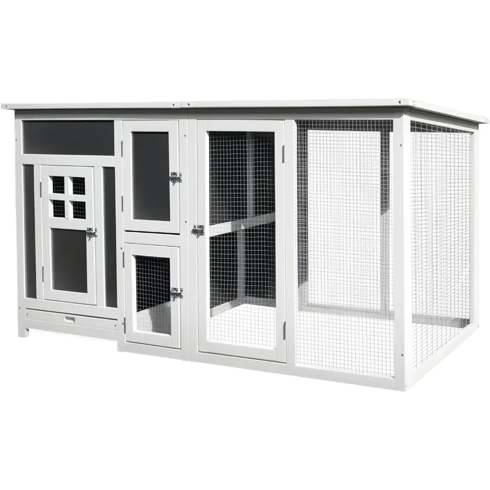 Outdoor Wood Chicken Coop With Run, Nesting Box And Tray
