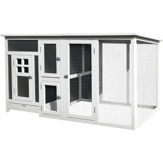 Outdoor Wood Chicken Coop With Run, Nesting Box And Tray