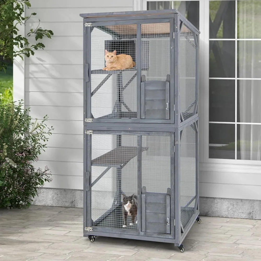 Catio Outdoor Cat Enclosure On Wheels Resting Box Platforms