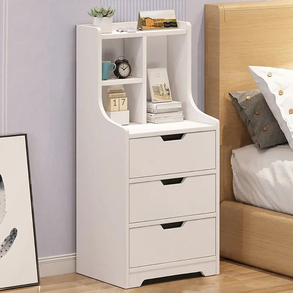 Bymaocar Three-Drawer Nightstand With Open Shelf For Bedside