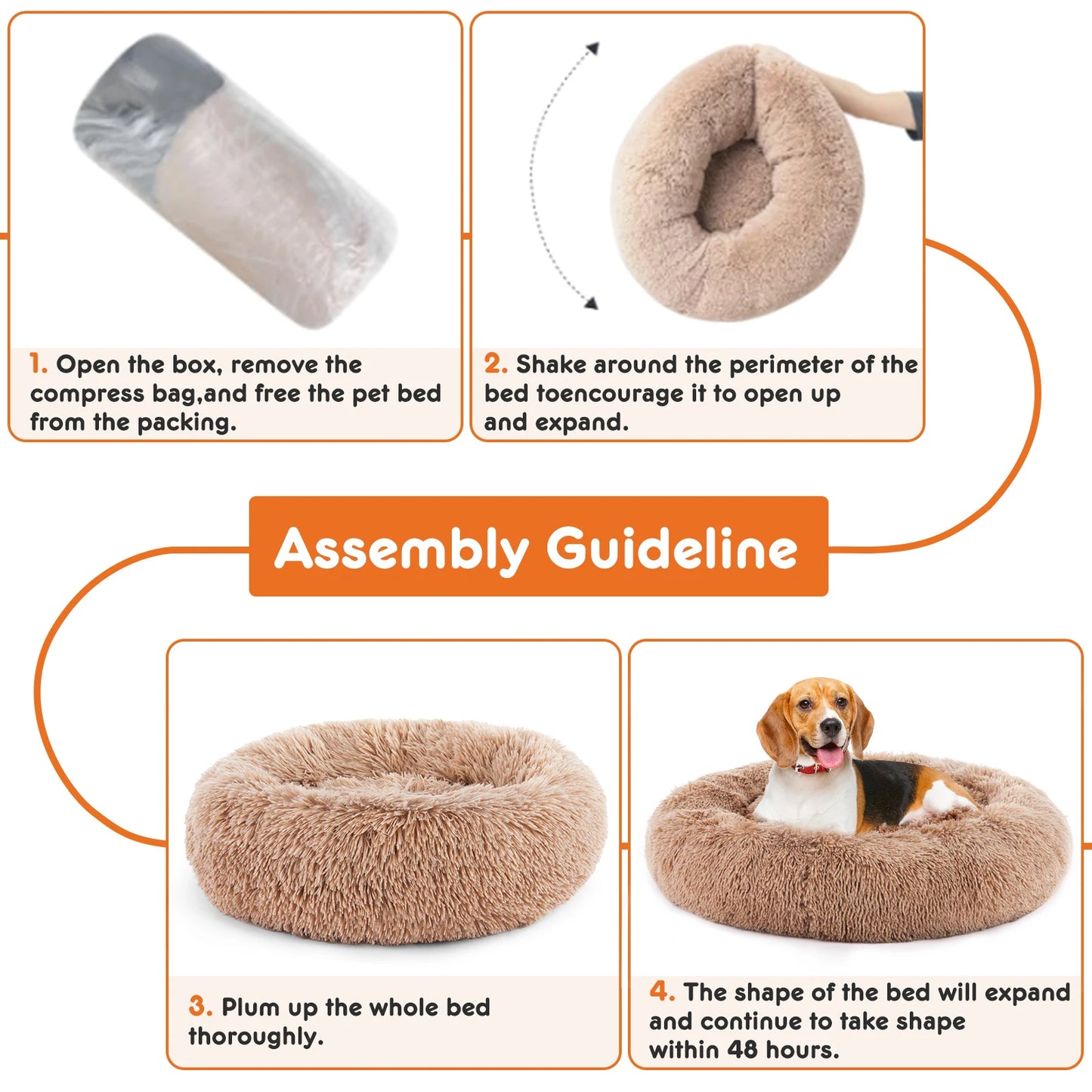 JHK Calming Round Plush Dog Bed Anti-Slip Washable Faux Fur