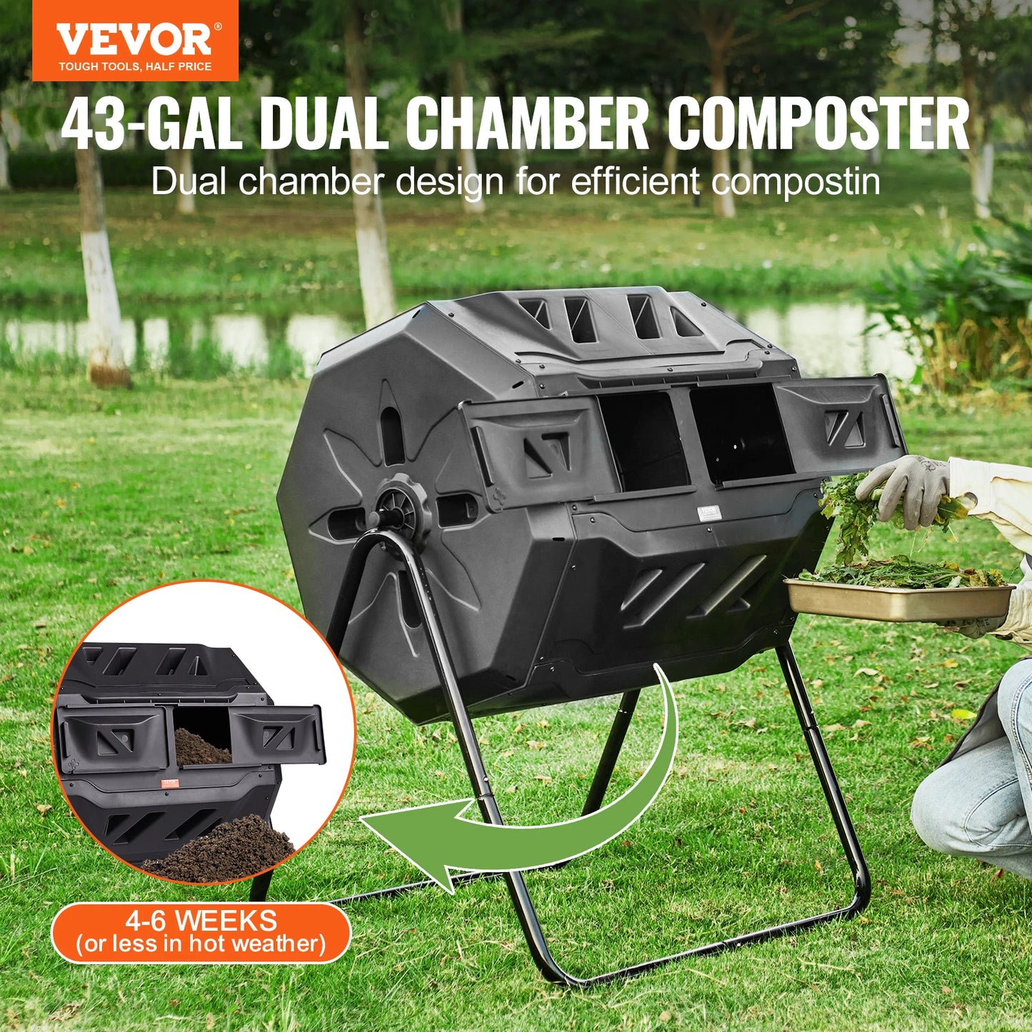 SucceBuy Dual Chamber Tumbling Composter For Garden And Yard