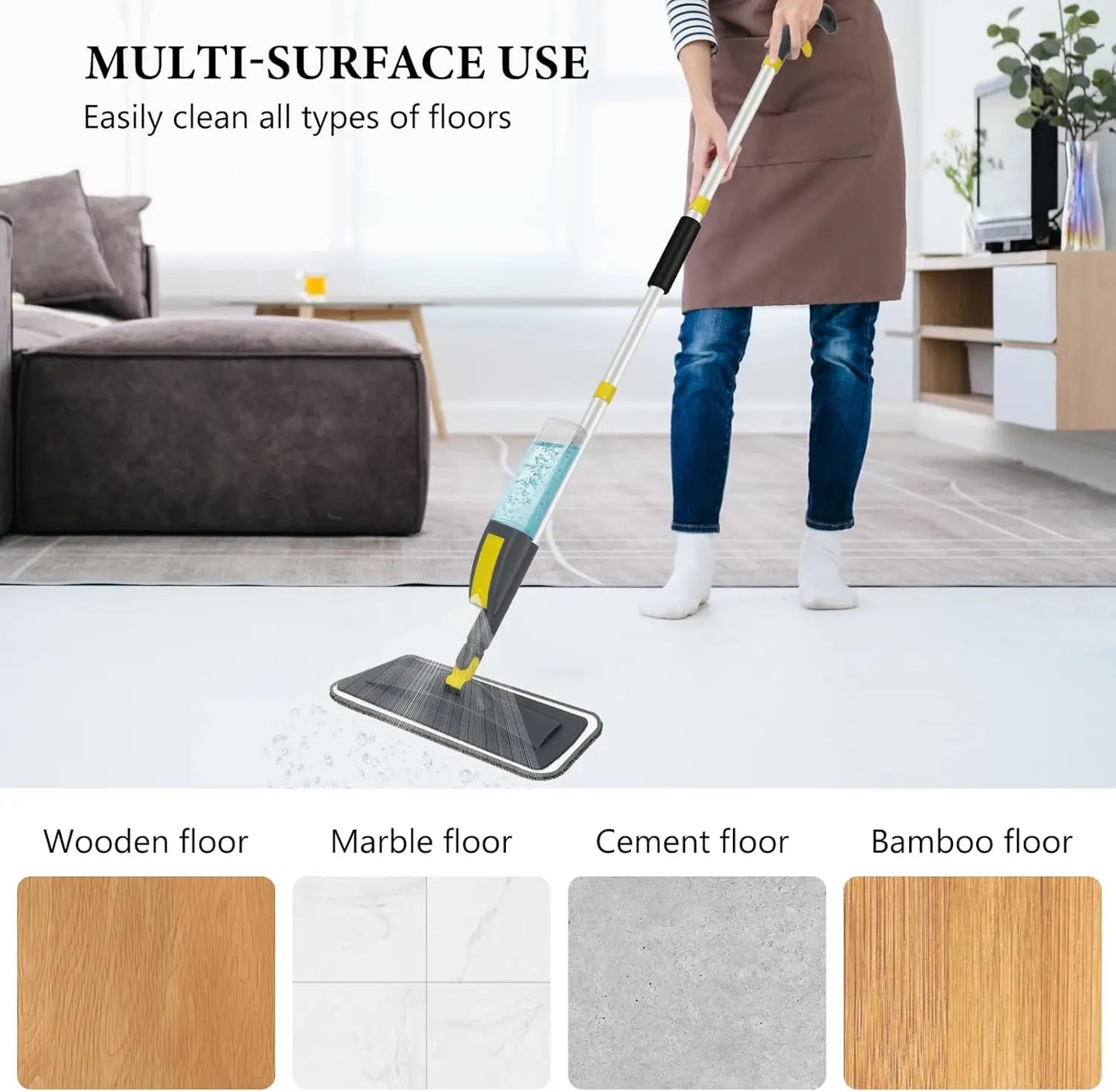 Spray Mop With Washable Pads And Refillable Bottle For Hardwood Floors