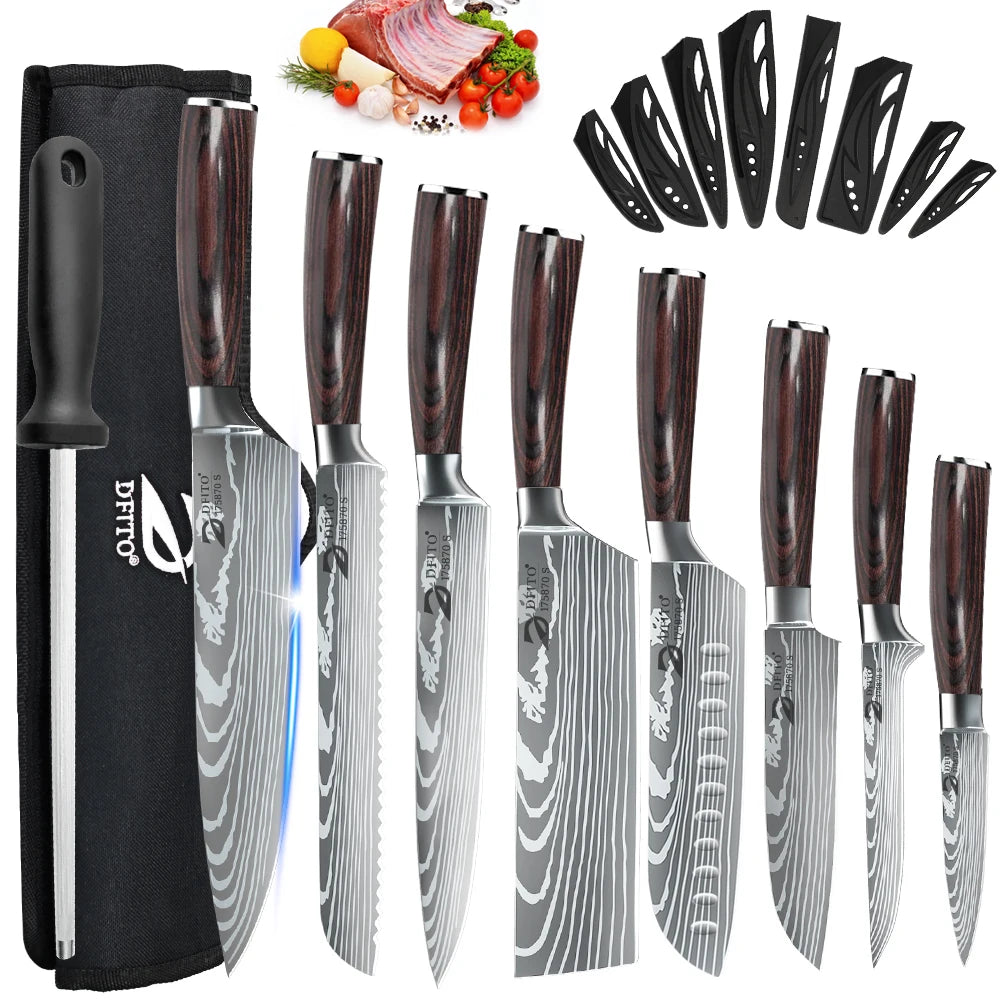 Kitchen Knife Set Stainless Steel Chef Santoku Cleaver Utility
