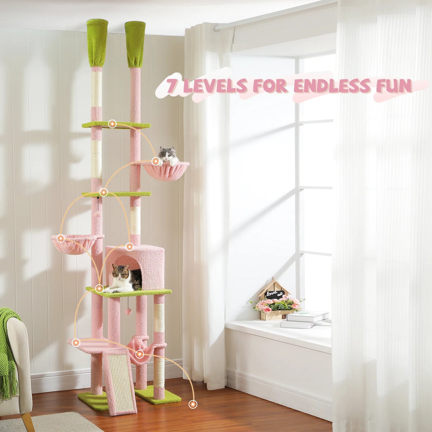 PAWZ Road Cactus Floor-To-Ceiling Cat Tree 7 Tiers