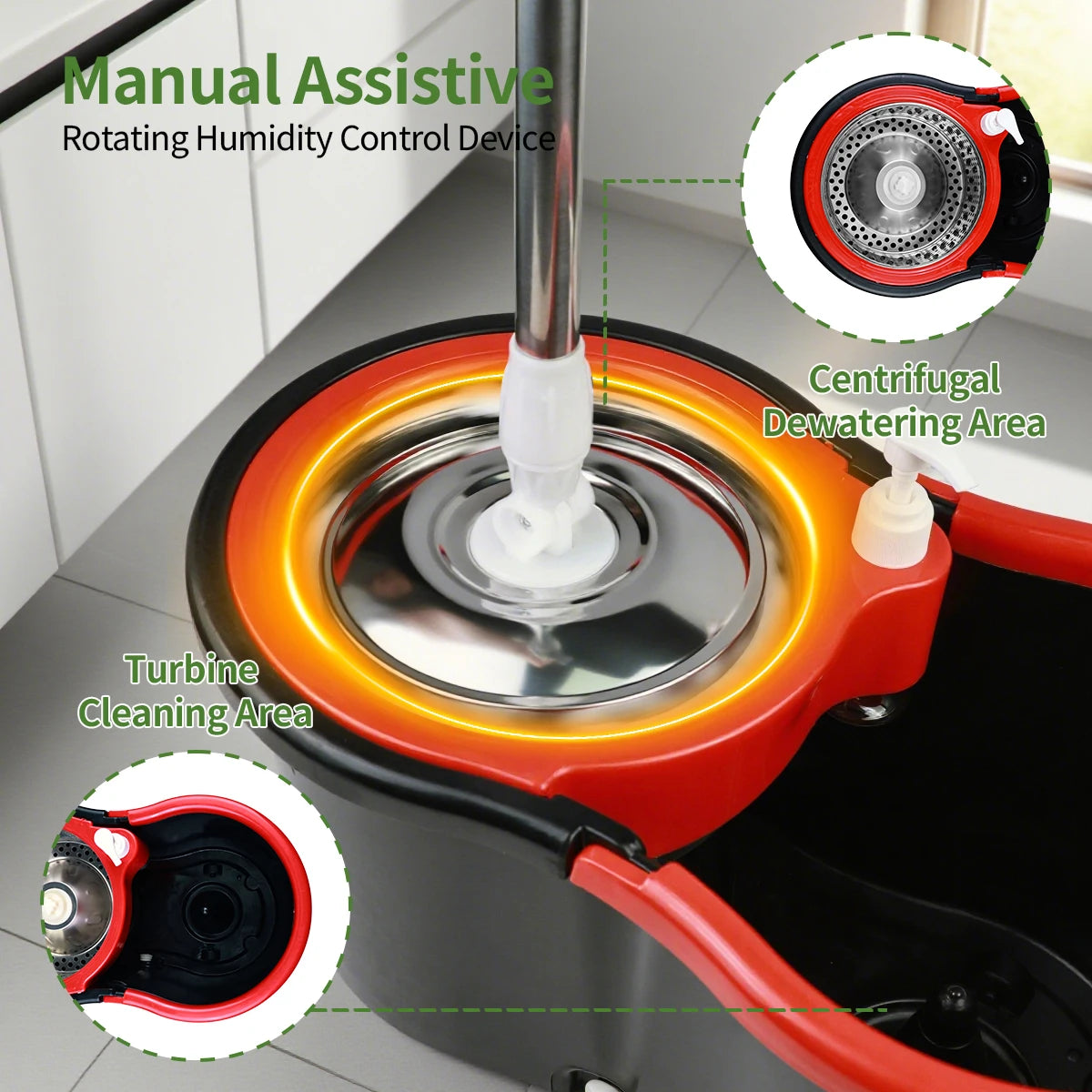 NONECN 360° Spin Mop System With Self Cleaning Bucket
