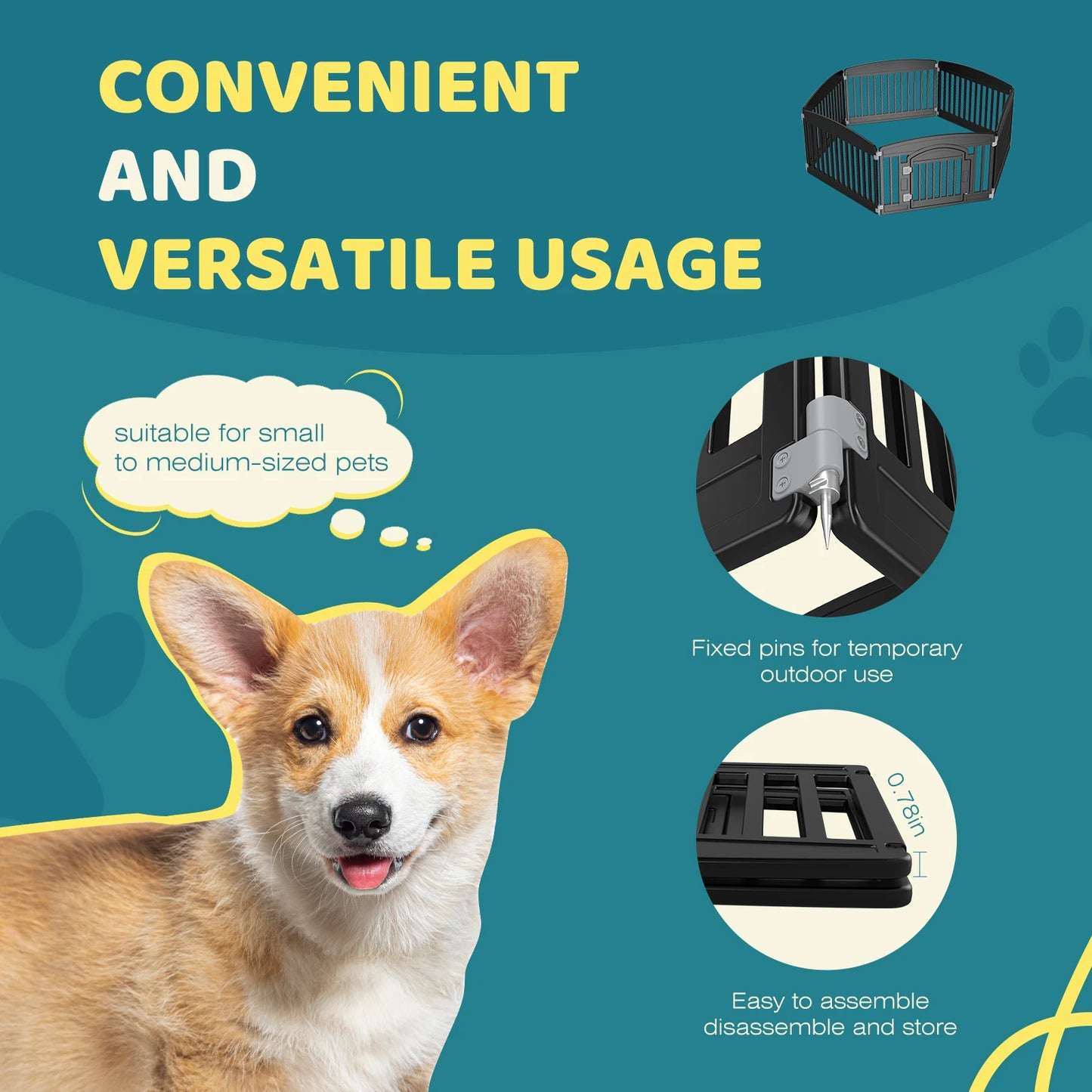 JHK Plastic Dog Playpen Six Panel Expandable Pet Fence Medium Dogs