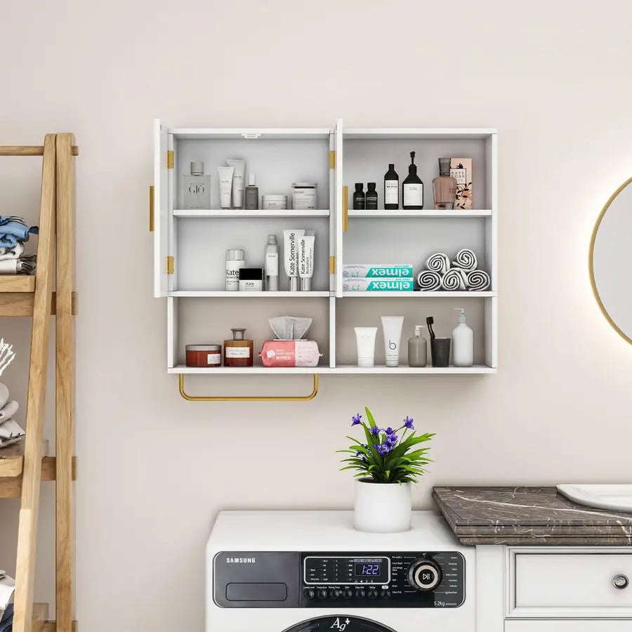 Over Toilet Wall Mounted Medicine Cabinet With 2 Doors And 4 Shelves