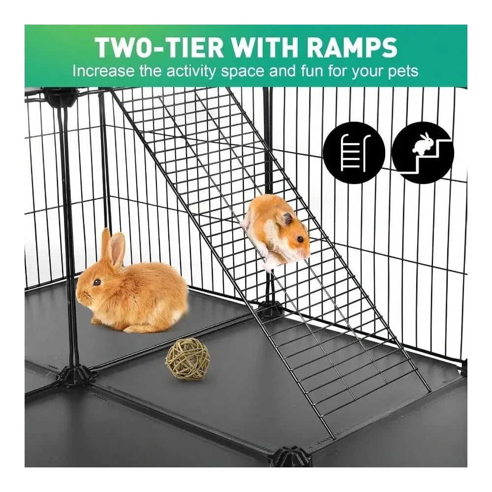 XMSJ Pet Playpen Panels With Dual Doors For Small Animals